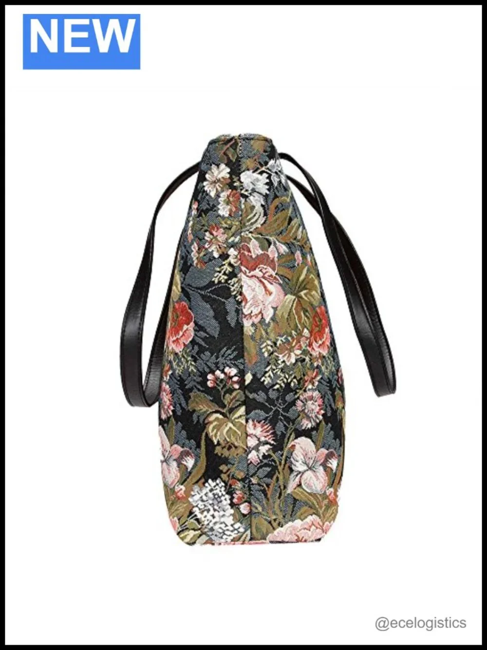 Woven Tapestry Tote Bag with Faux Leather Handles for Work Travel